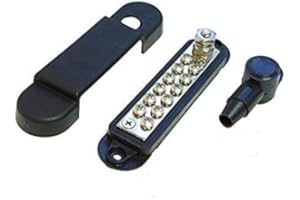 Bay Marine Supply Busbar – 12-Point Power Distribution Block (240A Rating) – #8 Terminal Screws & 1/4" Stud – Black Bus Bar