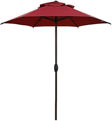 Amazon Com Abba Patio 7 5ft Patio Umbrella Outdoor Umbrella Patio Market Table Umbrella With Push Button Tilt And Crank For Garden Lawn Deck Backyard Pool Beige Garden Outdoor
