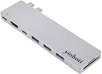 yinboti Thunderbolt 3 Docking Station for Macbook Pro 2016 2017, USB Type C Hub Adapter with HDMI, USB, SD and MicroSD Card Reader - Silver