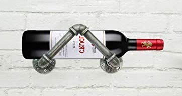 INDIAN DECOR 52866 Wall Mounted Wine Rack - Single Bottle Solid Iron Industrial Design WallMounted Wine Holder - Vintage Retro Style with a Rustic Feel Ideal for The Home Bars and Coffee Shops Black)