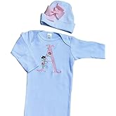 Personalized Newborn Girl Coming Home Outfit Floral Initial Layette Gown Beanie Set Baby Girl Shower Keepsake