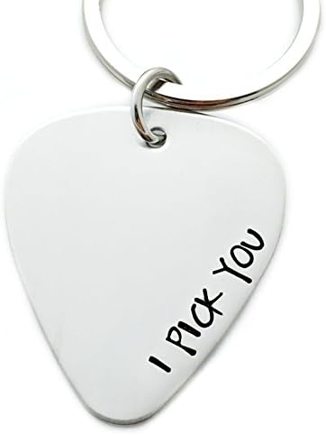 Personalized Guitar Pick Keychain - Hand Stamped Gift For Him