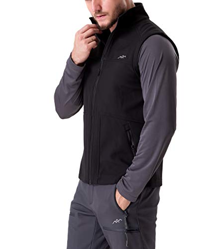 Trailside Supply Co.Men's Fleece-Lined Softshell Vest Outdoor Travel Gilet Stand Collar Water-Repellent,Black,L