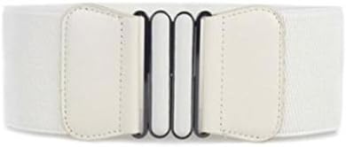 SAYLAVE Women Stretch Elastic Vintage Buckle Wide Waist Belt White