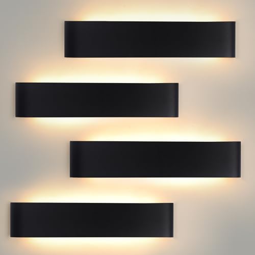 YCZM Indoor Wall Light 24 W, LED Indoor Wall Lamp 3000 K/4000 K/6500 K Temperature Three Colours Optional, 38 cm 2880 lm, Wall Lamp 4 Pieces Black