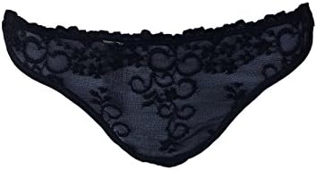 ea Lingerie Best Seller Floral Lace Low Rise Thong Panty Semi See-Through Underwear (M, BLACK)
