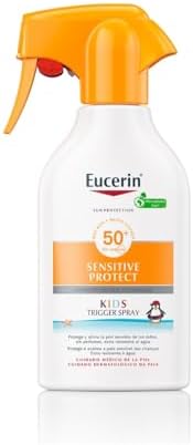 Sun Kids Sensitive Protect Spray Trigger SPF50+ (250 ml), protetor solar com filtros UV, spray de proteção solar infantil à prova de água, proteção solar para peles sensíveis