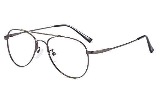 SOOLALA Unisex Memory-metal Classic Aviator Readers Reading Glasses Customized Strengths, Gray, 1.25D