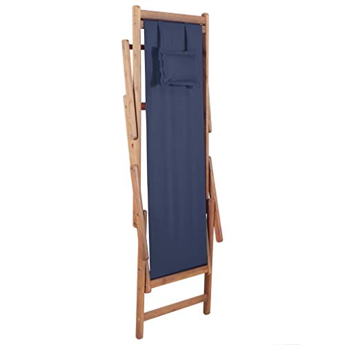 vidaXL Holz Liegestuhl Stoff Blau Sonnenliege Strandliege Gartenliege Liege – Bild 7