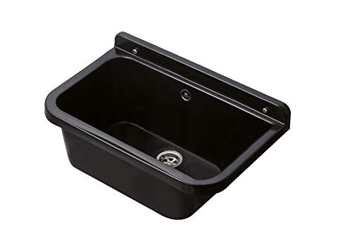VBChome Ausgussbecken 55 x 34 x 21 cm Schwarz Spülbecken Waschtrog mit Überlauf Waschbecken für Gewerbe Waschraum Garten…