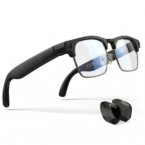 4K Camera Smart Glasses, 8MP Camera Glasses for Life Vlog Travel Work, AI Assistant, Translation, Open-Ear Audio, Blue Light Blocking Glasses, Real-Time Translation, Extra Sunglasses for Men Women