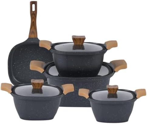 Neoklein Granite Healthy Non-Stick Square Kitchen Cookware Set of 9 ...
