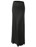 LE3NO Womens Plus Size Floor Length Maxi Skirt With Stretch