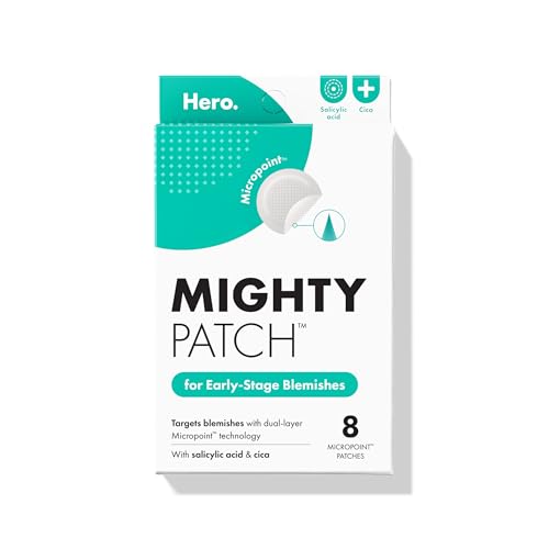 Mighty Patch Hero Cosmetics Micropoint Acne Pimple Patches, 8 Ct | For Early Stage Zits & Hidden Blemishes; Hydrocolloid with Salicylic Acid, Niacinamide, Cica; 395 Micropoints; Acne Stickers