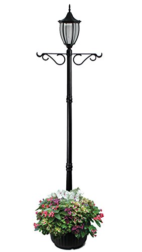 Sun-Ray Solar Lamp Post Light with Planter and Hanger, 7ft. Outdoor Single Head Solar Post Light for Patio, Driveway, Lawn or Garden, 80 Lumens, Crestmont Design in Black