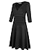 MISSKY Women Sexy V-neck 3 4 Sleeve Slimming Tunic Fit and Flare Waist Crossover Business Church Dress Casual Black M