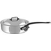 Mauviel M'Cook CI 5-Ply Polished Stainless Steel Saute Pan With Lid, And Cast Iron & Helper Handle, 6.2-qt, Made In France