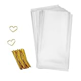 Cellophane Bag 200 PCS Clear Cello Treat Bags Party Favor Bags for Gift Bakery Cookies Candies Dessert with 200 PCS Metallic Twist Ties (4
