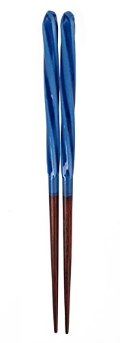 アオバ 箸 天然木 あめ玉ネジリ 青 18cm