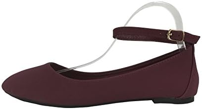 Emma Abigail Ankle Strap Ballet Flat Slip On Shoes, Maroon Burgundy, 8
