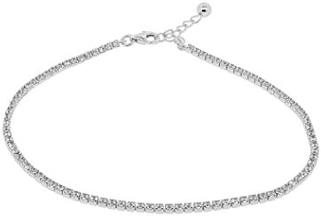 Sterling World Cubic Zirconia Women's Prong Anklet In Sterling Silver (Silver)