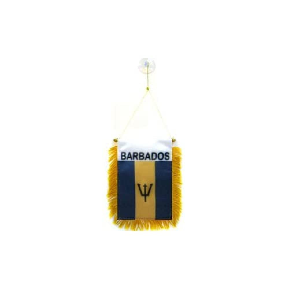 AZ FLAG - Barbados Mini Banner - 6'' x 4'' - 100% Polyester Barbadian Small Pennant for Car - Double-sided Flag with Suction Cup Hanger — image 1