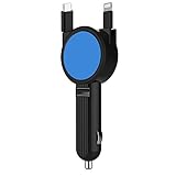 Car Charger, 4 in 1 Multifunctional USB Car Charger Adapter [Built-in 70cm Retractable Type-C & Apple/Micro-USB Charging Cable] for iPhone iPod iPad Samsung LG Google Pixel Nexus and More