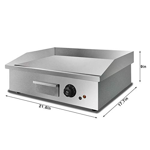 YiiYYaa 1600W 21.6" Commercial Electric Countertop Griddle Grill, Grilled Squid and Steak Machine Tabletop Flat Grill,Stainless Steel Restaurant Grill, with Adjustable Temperture Control (21.6 in)