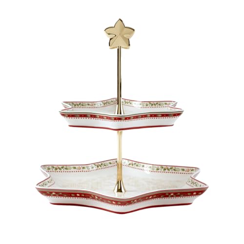 Villeroy & Boch - Winter Bakery Delight Etagere Rot und Beige, Serviergeschirr, Etagere zum Servieren von Obst, Gebäck oder Antipasti, Etagere 2 Etagen, Premium Porzellan, Metall, Silikon