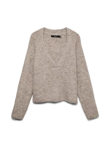 VERO MODA Vmnovah Rib LS V-Neck Pullover Noos Jersey, fósil, S para Mujer