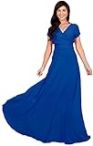 KOH KOH Womens Long Sexy Cap Short Sleeve V-neck Flowy Cocktail Gown Maxi Dress, Cobalt / Royal Blue 3X 22-24 (4)