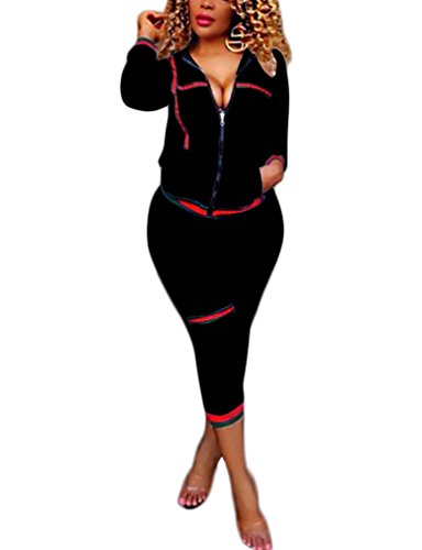 Halfword Womens 2 Piece Outfits Hoodies and Pants Set Sweatsuits Tracksuits Black M