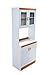 Home Source Industries - 153BRD - Tall Kitchen Microwave Cart - Cabinets, Shelf and Glass Doors - White with Light Wood Trim