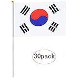 South Korea Stick Flag,Korean Hand Held Mini Small Flags On Stick International Country World Stick Flags For Party Classroom Olympics Festival Clubs Parades Parties Desk Decorations(30 pack)