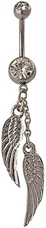 Special Jewelry, Cute Stainless Steel Clear Zircon Angel Wings Dangle Pendants Navel Ring