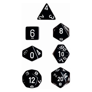 Chessex Dice Polyhedral 7-Die Opaque Dice Set - Black with White