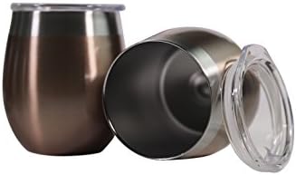 Stainless Steel Wine Glass Tumblers - Set of Two (Silver/Rose) Luxury Premium Grade Stainless Steel Red & White Stemless Wine Glasses w/ Lids, Unbreakable, Portable, Vacuum Insulated, BPA Free