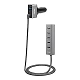 Quick Charge 2.0 Car Charger + 5-Port USB Hub, UNITEK 60W USB Aluminum Smart Car Charger (1-Port QC2.0 + 4-Port 2.4A), With LED Display Voltage Meter and USB Extension Hub