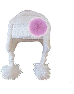 White Winter Wimple Hat with Lavender Large regular Marabou, Size: 4-6y