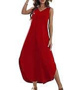 Zilcremo Women 2022 Summer Sleeveless Dress Casual V Neck Loose Split Tshirt Long Dresses