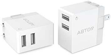 【2 Pack】Dual USB Travel Wall Charger with 2 Ports and SmartID Technology, Foldable Plug for iPhone iPad, Samsung Galaxy, HTC Nexus Moto Blackberry and More.(White)