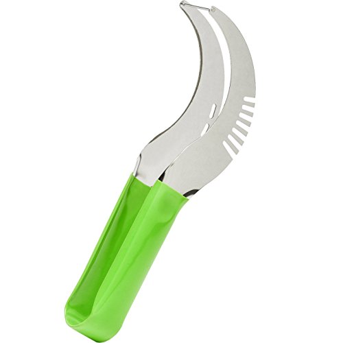Watermelon Slicer Corer and Serving Tongs with Melon Baller and Fruit carving knife Best Slice green handle slicer, stainless steel