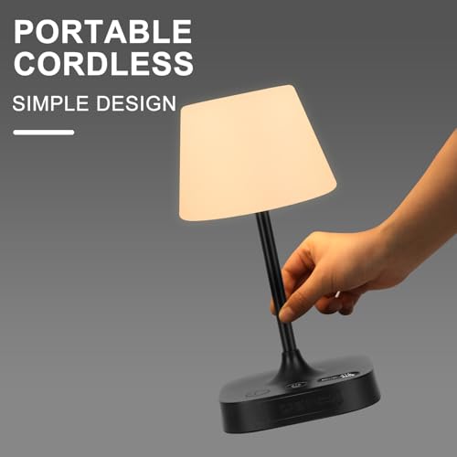 Eocean Rechargeable Waterproof Lamp for Shower, 12000mAh LED Cordless Table Bedside Lamp with USB Port, Small Wireless Battery Operated Touch Lamp for Bedroom, Bathroom, Kitchen, Outdoor