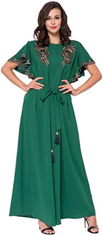 eyeshadow looks with green dress L-7XL) Kim Kima Plus Size Gold Abaya Formal Muslim Dress – Pluspreorder main image 1