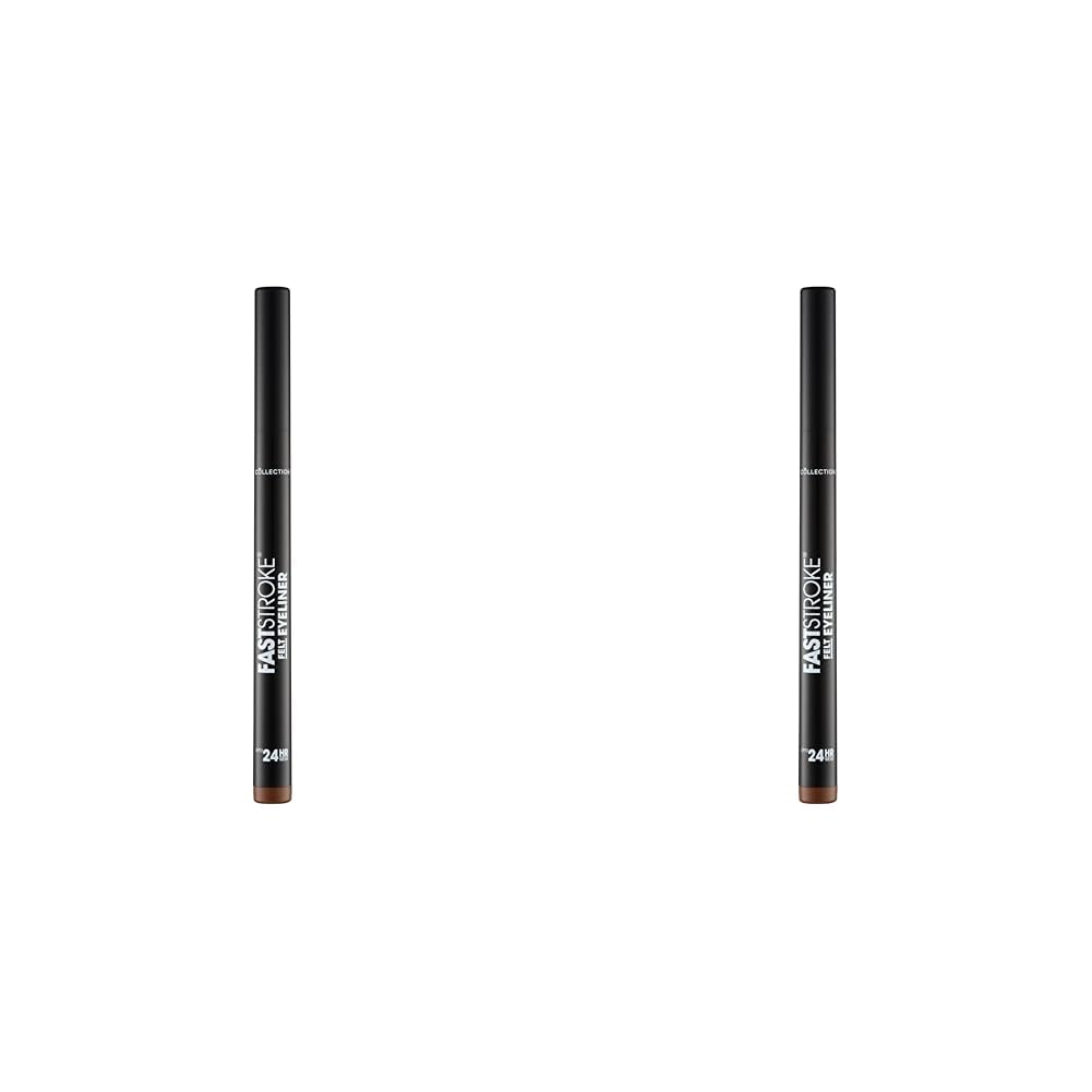 Collection Cosmetics Fast Stroke Felt Tip Eyeliner with Fine Tip, Long Lasting 24h, Quick Drying Formula, 4ml, Brown (Pack of 2)