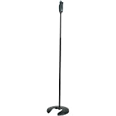 K&amp;M K&ouml;nig &amp; Meyer 26075.500.55 One-Hand Stackable Microphone Stand | Flat Round Notched Stable Base | Adjustable Height Clutch | Stack Up To 5 Stands | Space-Saving Storage | German Made | Black