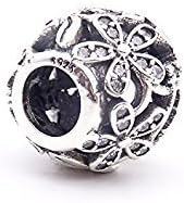 Daisy Fairy Light Pink Enamel and Clear CZ sterling Silver Charm