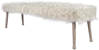 Luxe White Faux Sheepskin Bench