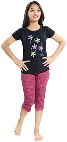 Tucute® Girls/Kids Cotton Night Suit | Night Dress (Top and Capri) 2pcsSet