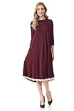 Pastel by Vivienne Women's Midi Swing Dress with Crochet Lace Trim Detail Large Burgundy